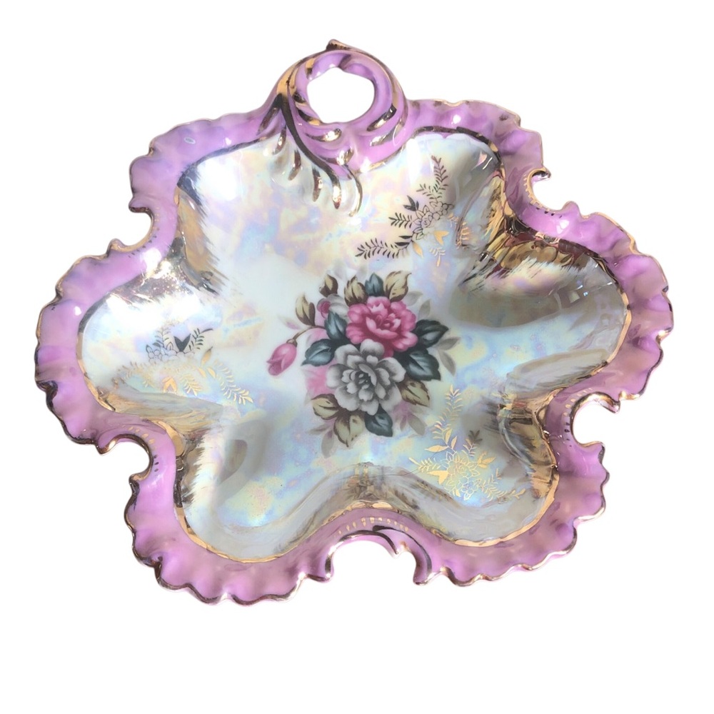 Vintage JAPAN floral luster nappy dish bowl Victorian 8 inches